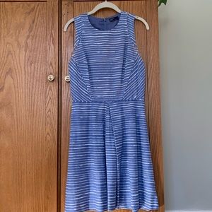 Blue and white striped cotton/linen tank dress